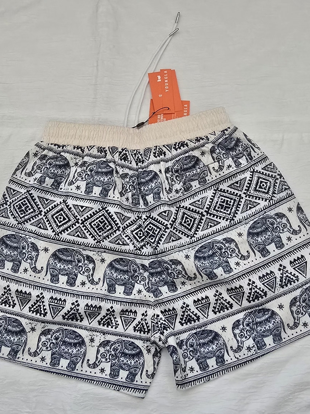 YoungLA Men's Elephant Print Shorts - White & Navy